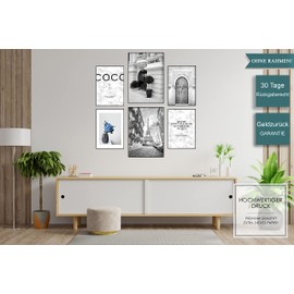 Postertech® Premium Coco Grey Set, 6 Pictures as Modern Wall Decoration, 2 x DIN A3 & 4 x DIN A4, Grey Blue Coco Saying (Set of 6 Coco Blue)