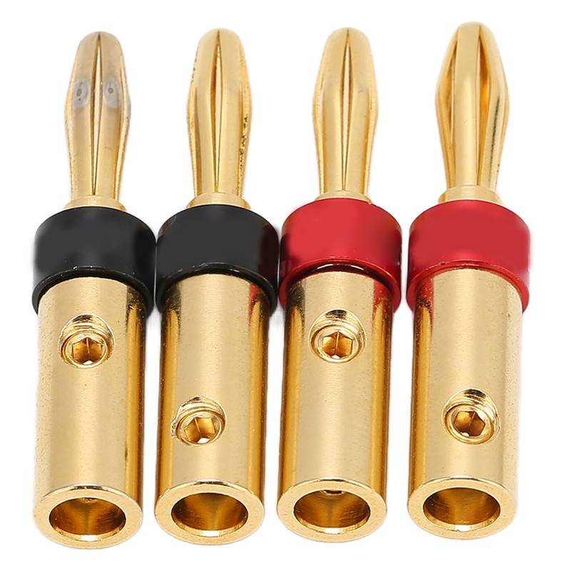 Preffair 4pcs Speaker Banana Plugs 24K Gold Plated Dual Screws