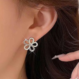 Yheakne Boho Crystal Flower Earrings Gold Cz Flower Stud Earrings Hollow Flower Petal Earrings Tiny Cz Daisy Earrings Jewelry for Women and Girls