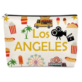 Sazuwu Los Angeles Themed Makeup Bag Fun Travel Gifts for Beach Vacation Los Angeles Lovers Cosmetic Bag Girls Trip Gifts for Women Birthday Christmas Bachelorette Party Friendship Present