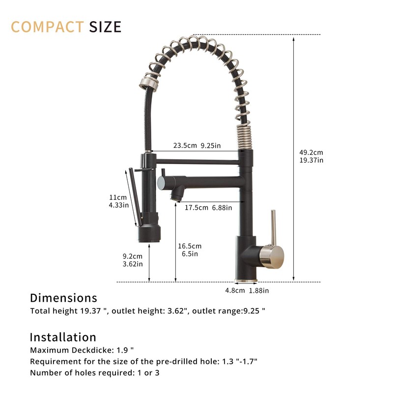 AIMADI Kitchen Sink Faucet,Black Kitchen Faucets with Pull Down Sprayer,Black