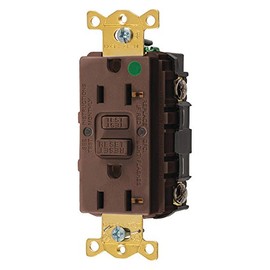 Hubbell GFRST83 Gfci Receptacle, 20 Amps, Nema Configuration: 5-20R, Decorator, Self-Testing: YES, Brown