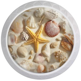 Artinhand 4 Pack Coastal Seashells Cabinet Knobs for Kitchen Bathroom