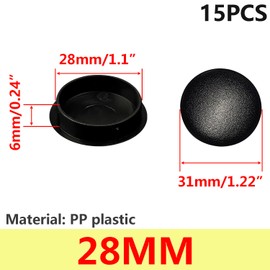 Ctyjia Pack of 15 Plastic Hole Plugs, Black, Drill Holes Cover Plugs, 28 mm, Blanking Plugs for Furniture, Cupboard