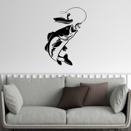 Vinyl Wall Decal Fishing Fisherman Hobby Fish Boat Stickers (ig4209) Black