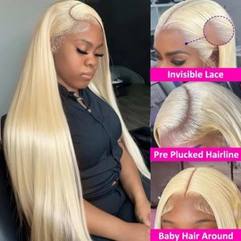 Muspluto 613 13X4 Lace Front Wig Human Hair 200 Density 613 Lace Front Wig Human Hair Blonde Wig Human Hair Straight HD Lace Frontal Wig Human Hair Pre Plucked With Baby Hair 32 Inch