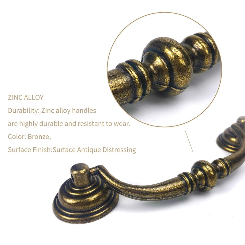 HOUSEHOOK 4 PCS Antique Brass Metal Drop Bail Pulls, 4-1/4"