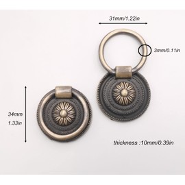 Headsitg 6 Pcs Antique Drawer Pull Ring Cabinet Ring Handle Cabinet Drawer Dressing Knob Handle Antique Brass