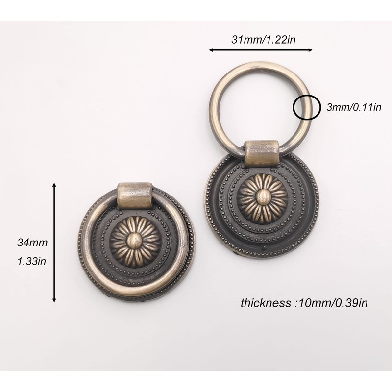 Headsitg 6 Pcs Antique Drawer Pull Ring Cabinet Ring Handle
