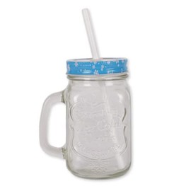 FabFinds Mason Jars with Lids and Straws Christmas Character Mason Jars with Handles (Blue Snowman)
