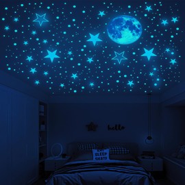 BEYOURCHOI Wall Sticker Glow in the Dark Wall Sticker Phosphorescent Sticker Moon Star Glow in the Dark Wall Sticker Glitter Glow Sticker Wallpaper Kindergarten Nursery Children's Room Decoration Wall