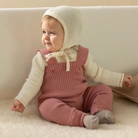 Ecoable Baby Merino Wool Pants, Organic Knit Overalls with Shoulder Straps | Warm Ribbed Trousers for Boys and Girls, Soft Winter Clothing (EU 74-80, Dove Blue)