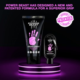 POWER BEAST Colored Liquid Chalk, 2 Bottles Combo of 250 + 50 ML, Liquid Sport Chalk, Free Professional Hand Grip for Gym, Weightlifting, Rock Climbing, Crossfit, Powerlifting, Pole Dance. (PINK)