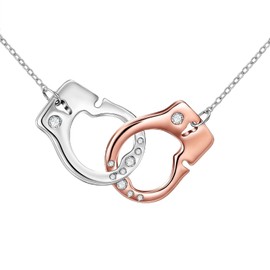 POPLYKE Handcuffs Pendant Necklace for Women Sterling Silver Statement Punk Rocker Necklace Jewelry
