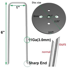 AAGUT 6" Landscape Staples with Gasket 200 Pack, Vapor Barrier Stakes with Washer Caps, Metal Garden Stakes Landscape Fabric Staples for Gardening, Landscaping, Weed Barrier, Sod Fabric Decorations