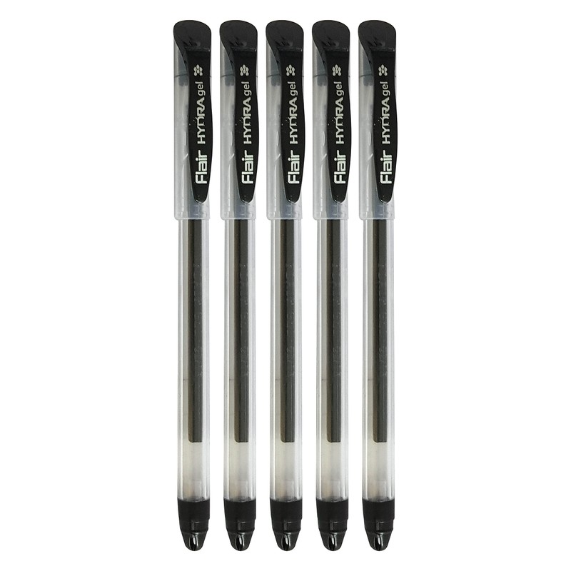 5 x 0.5mm FLAIR Hydra BLACK Gel Pens Easy Grip