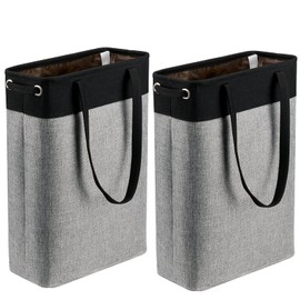 Collapsible Laundry Baskets Double Laundry Hampers Large Foldable Laundry Basket Organizer with Straps Black Gray Cloth Laundry Hamper Patchcwork Laundry Sorter Dirty Clothes Basket, QY-SC23-2