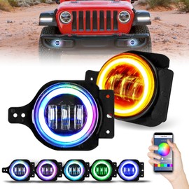 BEEYEO 4 Inch RGB LED Fog Lights 60W High-Intensity Off-Road Fog Light for 2018+ Wrangler JL JLU, Gladiator JT, 4 Inch Round Fog Lights w/DRL and Amber Turn Signal, Phone Bluetooth Controlled 2 PCS