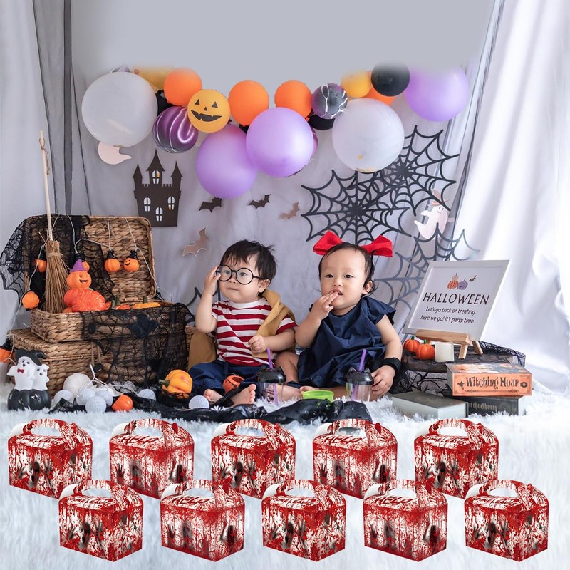 OUYANS 12Pcs Halloween Bloody Party Boxes,Spooky Blood Handprint Gift Boxes
