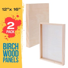 U.S. Art Supply 12" x 16" Birch Wood Paint Pouring Panel Boards, Gallery 1-1/2" Deep Cradle (Pack of 2) - Artist Depth Wooden Wall Canvases - Painting Mixed-Media Craft, Acrylic, Oil, Encaustic
