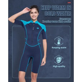 Jsnorklet Womens Wetsuit Shorty, 3mm Front Zip Neoprene Shorty Diving Suits Keep Warm in Cold Water for Swimming Snorkeling Surfing