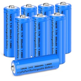winbasic 14430 LiFePo4 3.2v Rechargeable Batteries, 500mAh for Outdoor Solar Garden Lights, Tooth Brush, Shaver, Flashlight (8 Pack)