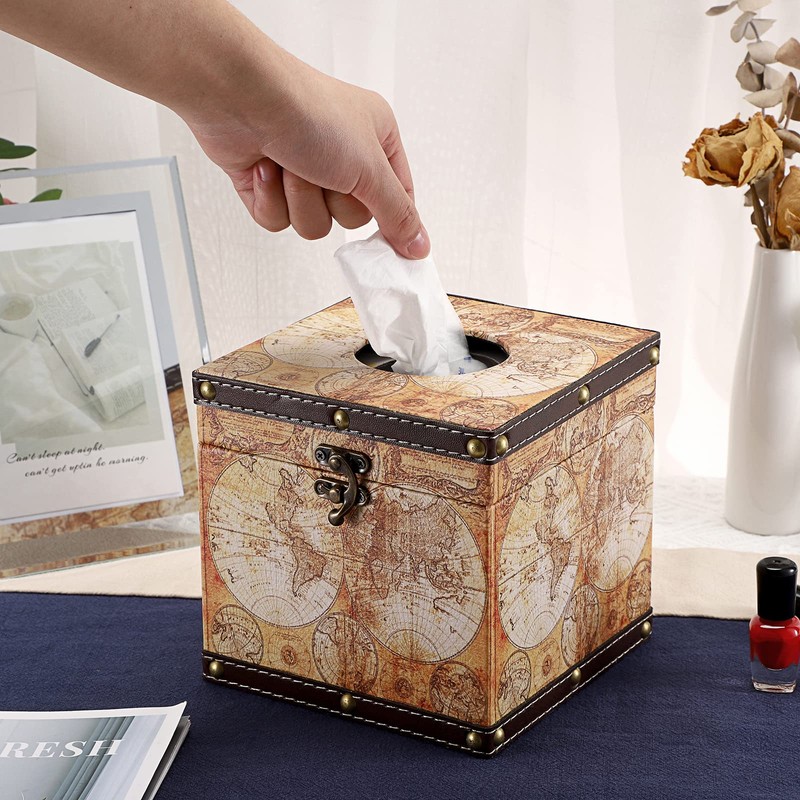 BTSKY Wooden + PU Retro Household Office Cube Square Tissue