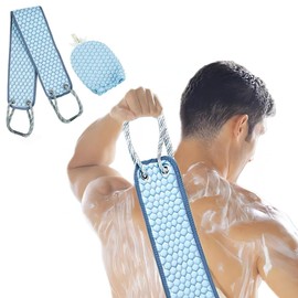 ‌2-Pack Exfoliating Back Scrubber + Wash Glove Set for Shower | Double-Sided Thickened Blue Bath Scrubber (96 cm) & Deep-Cleaning Glove – Premium Exfoliation for Men & Women‌