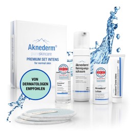 Aknederm Premium Set Intens for Normal Skin - Set with Tincture/Cleansing Foam/Lotion/Cream Intens & Cleansing Pads - Natural Skincare Set - Ideal for Acne Treatment 230 ml