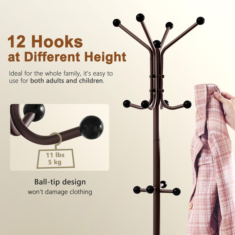 Hoctieon Coat Rack Freestanding, Coat Tree with Umbrella Holder, Metal
