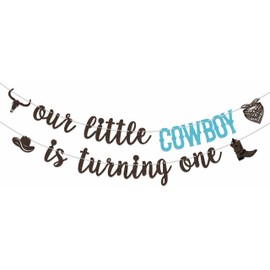 Our Little Cowboy is Turning One Banner First Rodeo Birthday Decorations Boy Cowboy Birthday Party Decorations Rodeo Party Decorations