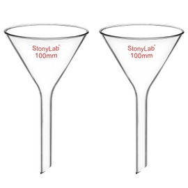 stonylab Glass Funnel, Pack of 2, Heavy Walled Borosilicate Glass, Short Handle, Filter Funnel, Laboratory Glassware, Diameter 100 mm