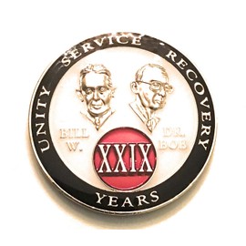 29 Year AA Medallion - Alcoholics Anonymous White, Black, & Red with Bill & Bob Sobriety, Chip, Token, Coin