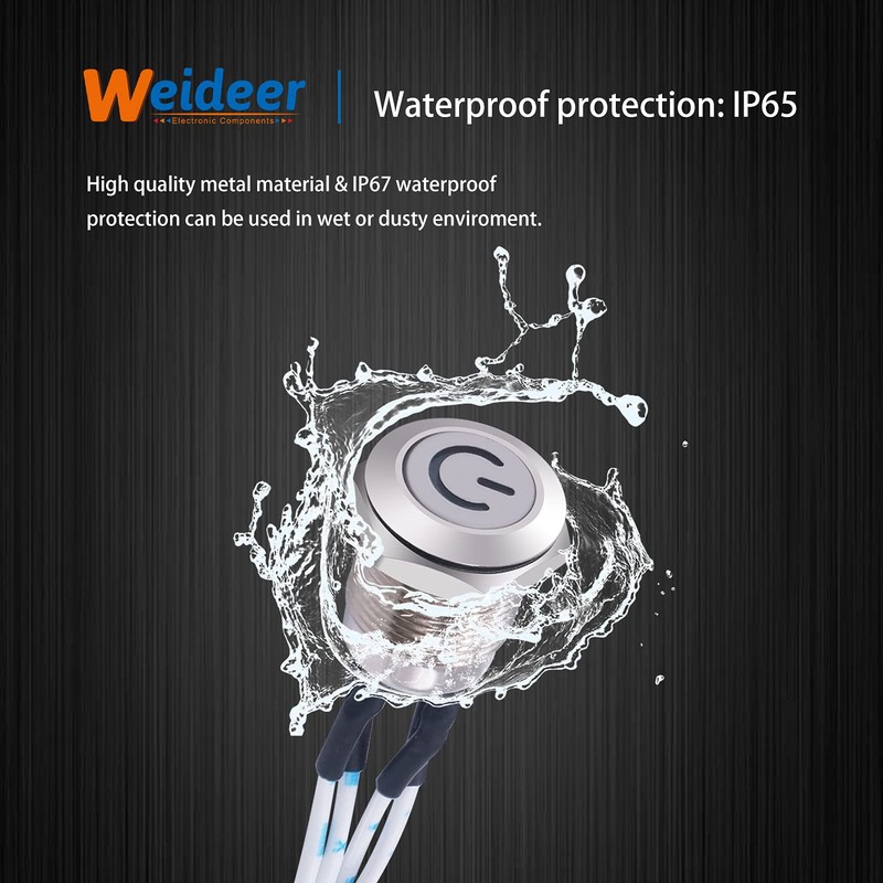 weideer 12mm Momentary Push Button Switch Metal Chassis Switch Waterproof