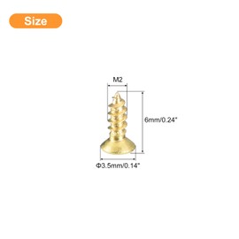 sourcing map 60Pcs Brass Wood Screws, M2 x 6mm Phillips Flat Head Self Tapping Screw WoodWorking Screw for Door Hinges, Wooden Furniture, Home Appliances