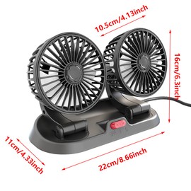 Riloer 360-degree Adjustment 2-Speed Levels USB Charging Dual Head Car Fan Car Fan Portable Vehicle Fan Twin Head Electric Fan Vehicle Mounted USB Fan