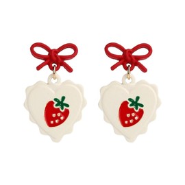Funny Fruits Earrings for Women Cute Bow Strawberry Earrings Cherry Earrings Lovely Dangle Drop Earrings Holiday Fashion Costume Jewelry (Strawberry)
