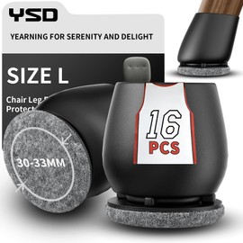YSD 16PCS Silicone Floor Protectors, 1.25 inch Black Chair Caps for Tilt Legs, Hardwood Floor Protectors with Felt Pads