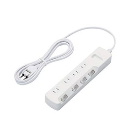 ELECOM T-K6A-2425WH Power Tap, Lightning Guard, Individual Switch, Dust Shutter, 4 Outlets, 8.2 ft (2.5 m), White