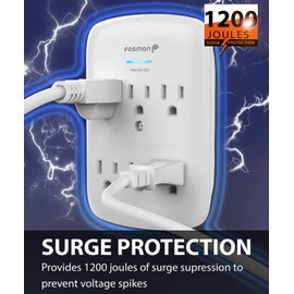 6 Outlet Wall Mount Surge Protector (2 Pack), Fosmon ETL Listed 700 Joules, 15A 125VAC 60Hz 1875Watts Wall Outlet Adapter - White