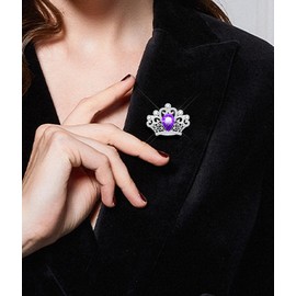 KristLand Royal Crown Brooch with Sparkly Crystal Lapel Pin Badge Coat Suit Wedding Party Gift Shirt Collar Gold Plated Brooch Pin for Women Men