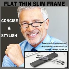 TOVEEN 2 Pack Compact Folding Reading Glasses Anti Blue Light UV, Ultra-thin Slim TR90 Readers with Portable Flat Case for Men Women Black/Gunmetal +2.5