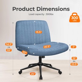NEO CHAIR Criss Cross Chair with Wheels Armless Cross Legged Office Desk Wide Comfy Vanity Makeup Chair Adjustable Swivel Computer Task for Home Office Fabric (Blue)