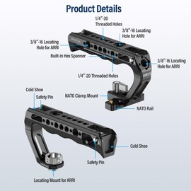 SIRUI 2 in 1 Top Handle for ARRI or NATO Mount, Full Aluminium Camera Cage Handle with Cold Shoe with Safety Pin, Multiple Tapped Holes, AM-MTHA
