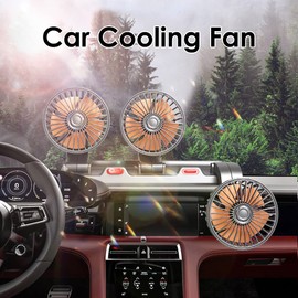 Riloer Portable Car Cooling Air Fan, Three-Head Electric Cooling Air Circulator for Truck, Van, SUV, Motorhome, Boat, 360° Rotation Fan
