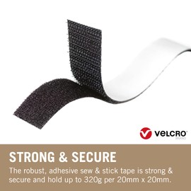 Velcro VEL-EC60282, Nastro Adesivo, per Appendere, 20 mm x 10 m, Nero