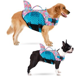 SlowTon Dog Life Jacket, Shark-Shaped Dog Life Vest with High Buoyancy and Tear-Resistant Rescue Handle, Suitable for Small, Medium and Large Dogs for Swimming, Boating, Pool(Blue M)