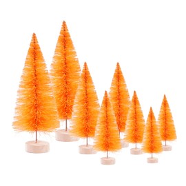 8 Pcs Artificial Mini Christmas Trees, Miniature Pine Trees Sisal Trees with Wood Base Tabletop Christmas Tree for Christmas Xmas Holiday New Year (Orange, 8 pcs)