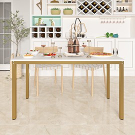 Teraves Dining Table,Kitchen Table Multifuntional Desk for Living Room, Dining Room,Home Office (39.37“, White+Golden Frame)