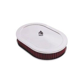 HRC 12" x 2" Oval Air Cleaner Red Washable element Chevy SBC 350 BBC 454 Chrome Kit